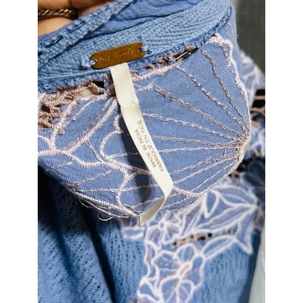 Free People Easy Breezy Henley Top tee blouse Blue_9